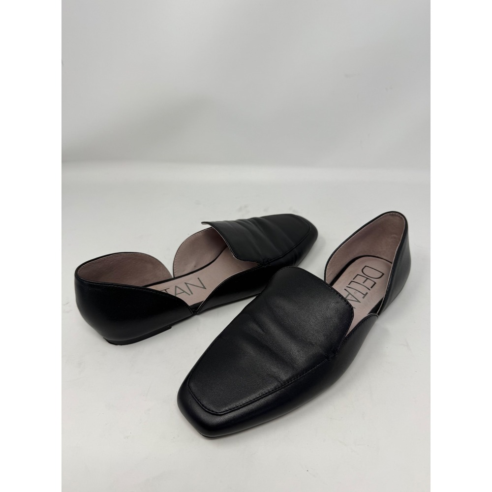 Deltan Harper Womens Black Leather d'Orsay Square Toe Flat Loafers Size 7M